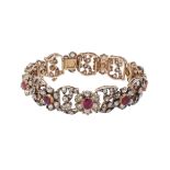 An early 20th century Burma ruby and diamond floral bracelet