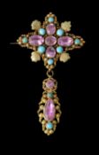 A Regency pink topaz and turquoise gold cannetille brooch/pendant