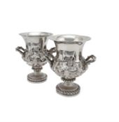 Two similar William IV Irish silver small camapna shaped vases