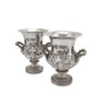 Two similar William IV Irish silver small camapna shaped vases