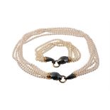A cultured pearl, silverium and gold coloured Panthère necklace and bracelet by Cartier