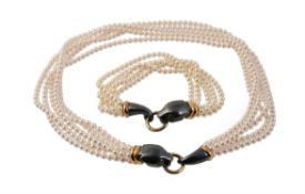 A cultured pearl, silverium and gold coloured Panthère necklace and bracelet by Cartier