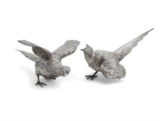 A pair of silver large models of pheasants by Francis Howard Ltd