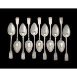 Eleven Cape Colony silver fiddle pattern table spoons by Willem Godfried Lotter