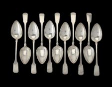 Eleven Cape Colony silver fiddle pattern table spoons by Willem Godfried Lotter
