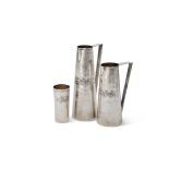 A graduated pair of Italian silver coloured straight tapered water jugs by Brandimarte