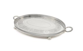 A late Victorian silver oval galleried drinks tray by Walker & Hall