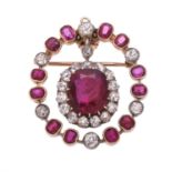 A late Victorian and later ruby and diamond brooch/pendant