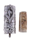 [Judaica] An Israeli silver coloured scroll case (Mezuzah) by Rachel Gera