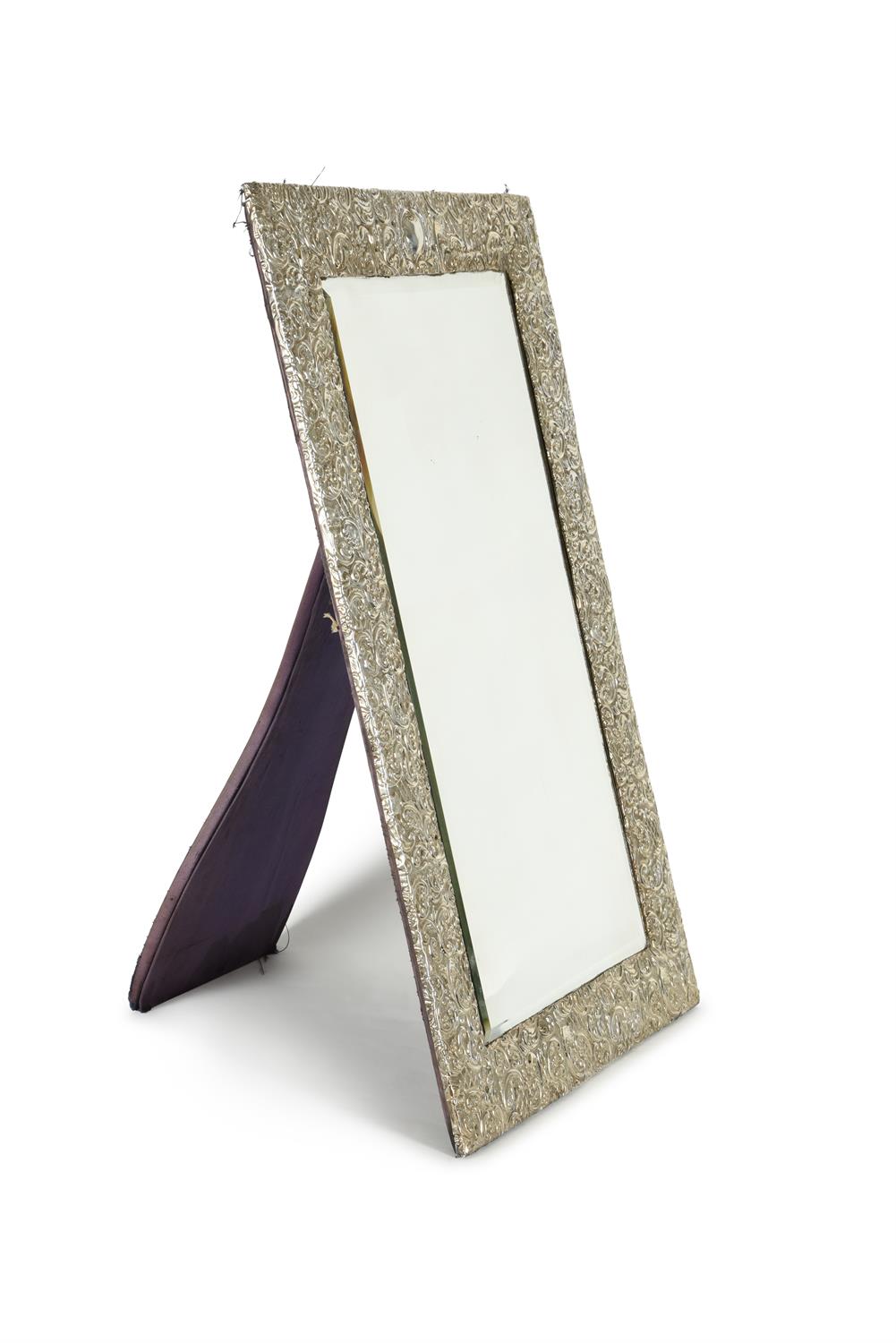 An Edwardian silver large rectangular wall or easel dressing mirror by A. & J. Zimmerman