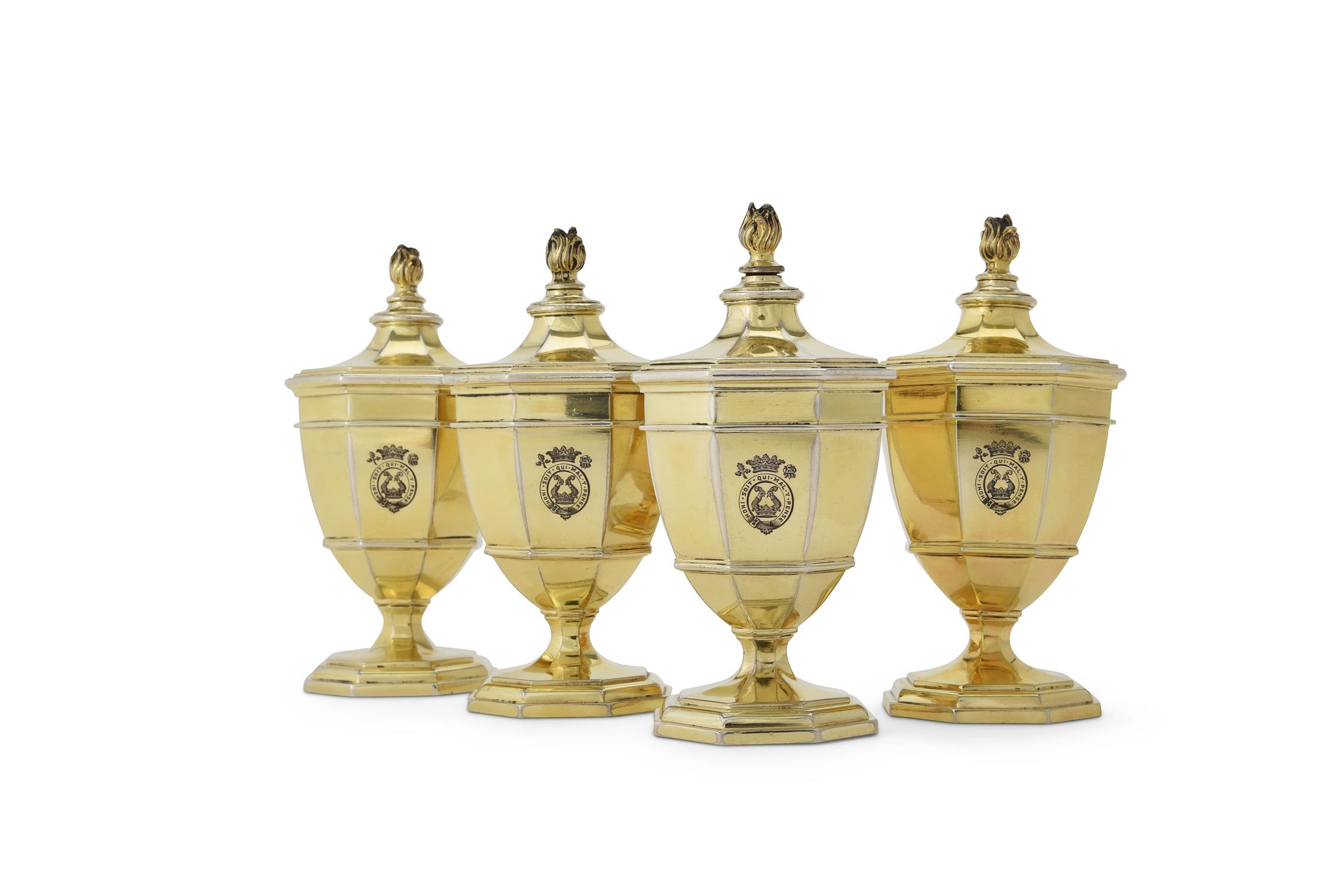 A set of four silver gilt octagonal vase shape salt cellars by Carrington & Co. - Image 2 of 3
