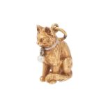 A French early 20th century gold cat pendant