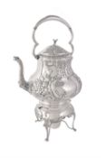 Y A silver large baluster kettle on stand by William Aitken