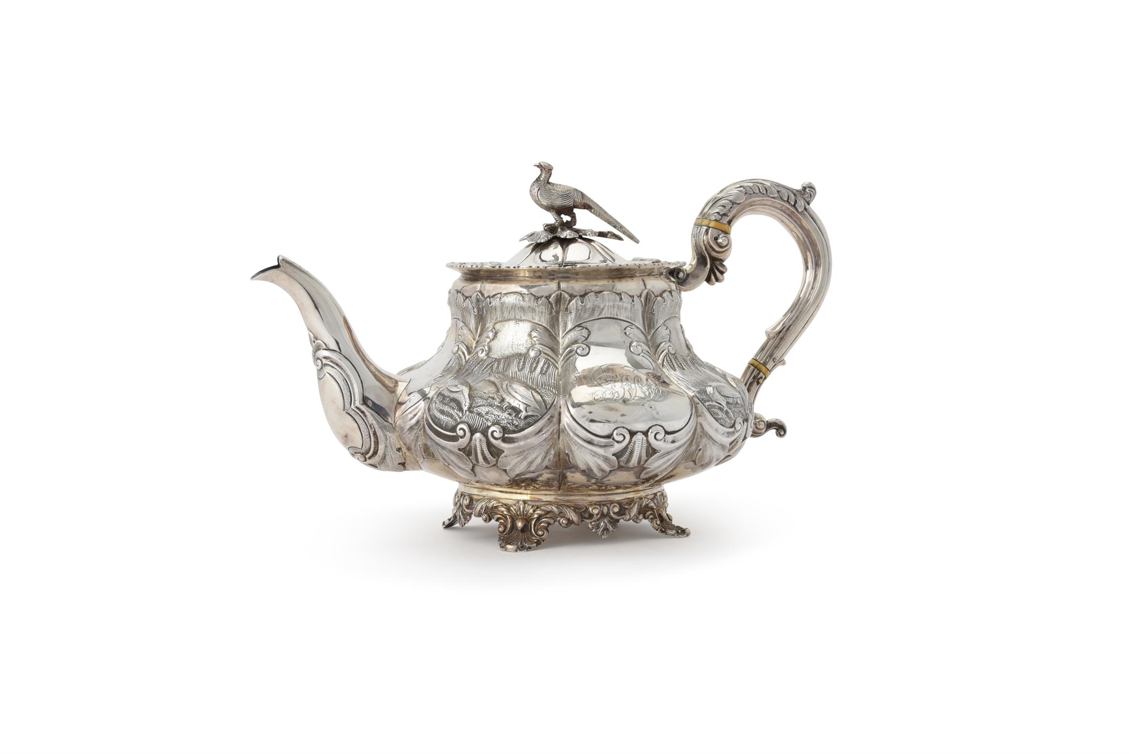 Y [Country shooting interest] An early Victorian silver lobed baluster tea pot by William Hunter - Image 2 of 3