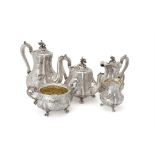 Y An early Victorian silver five piece baluster tea and coffee service by John Samuel Hunt