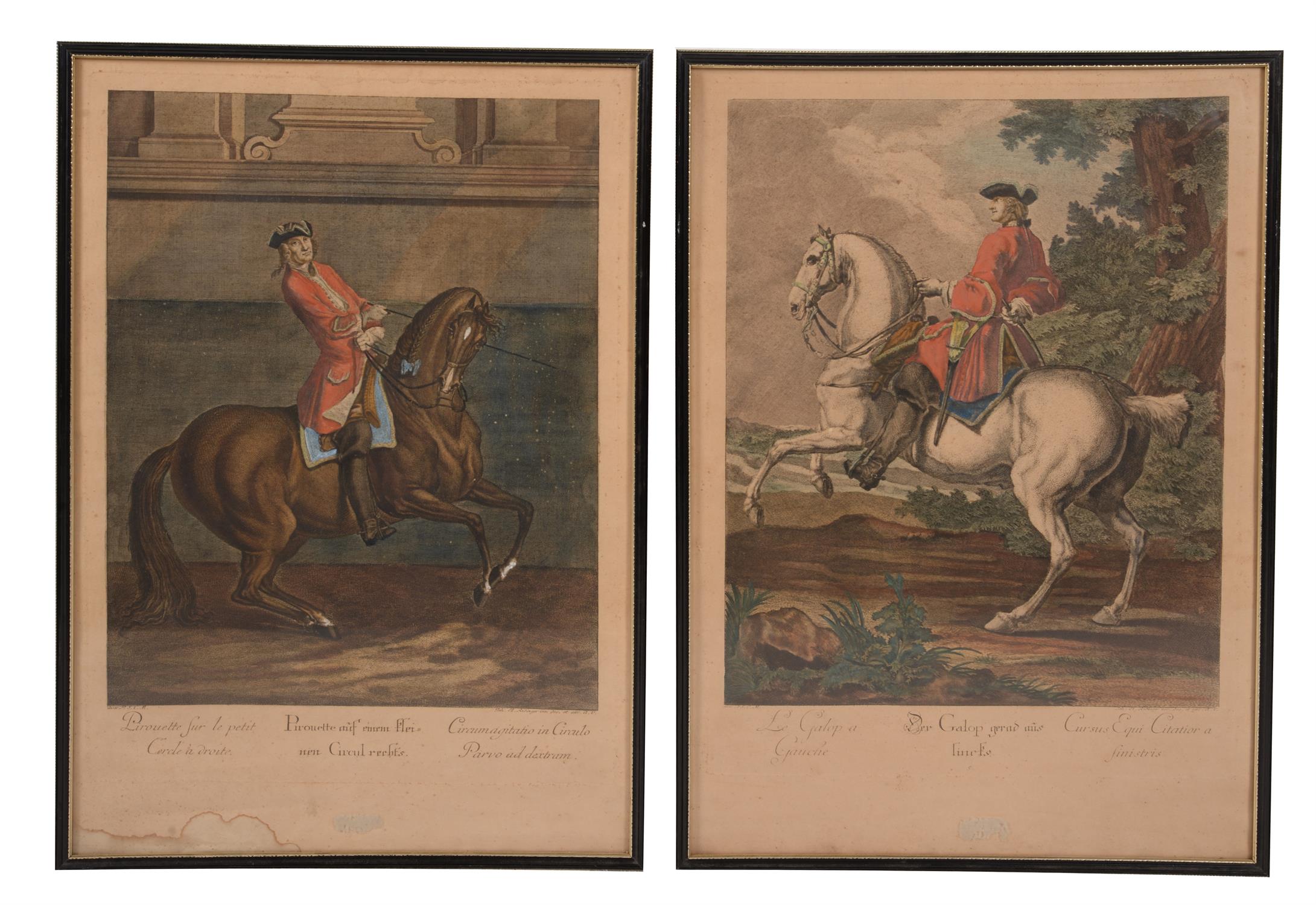 After Johann Elias Ridinger (German 1698-1767)A pair of equestrian printsHand-coloured engravings - Image 3 of 4