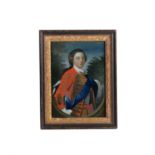 A reverse painted glass picture of a European nobleman