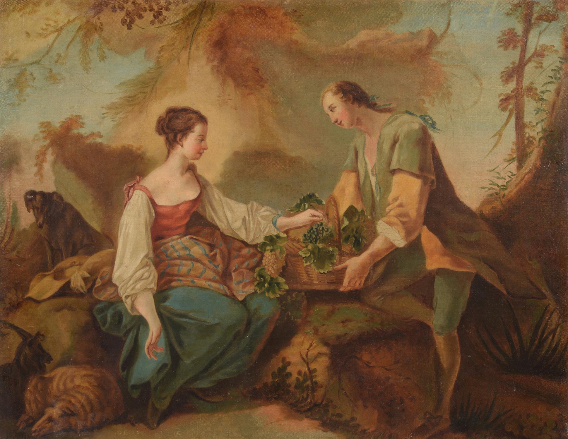 Manner of François Boucher, Presenting the fruit, courting couple