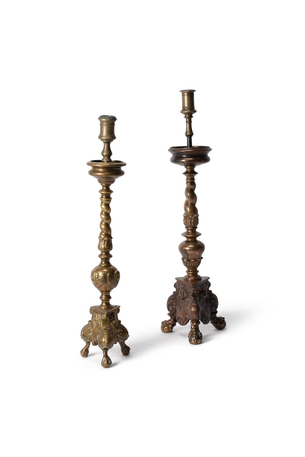 A Continental gilt bronze pricket altar stick