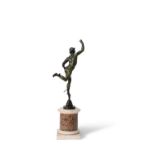 A green patinated bronze model of Mercury after Giambologna