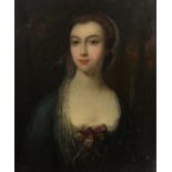 English School (18th Century), Portrait of a lady, half-length, in a blue dress with lace trim