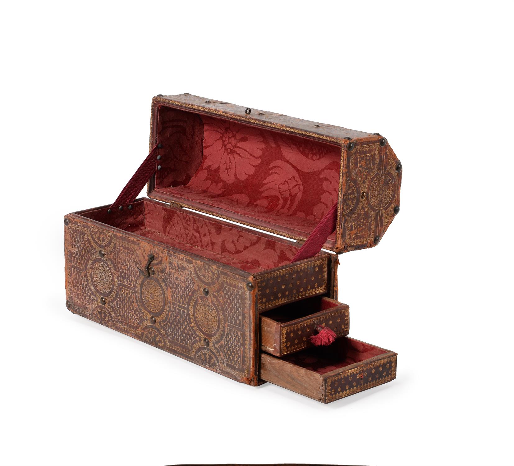 A Continental tooled leather and studded table top casket - Image 2 of 3