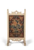 A George II cream painted and needlework inset fire screen