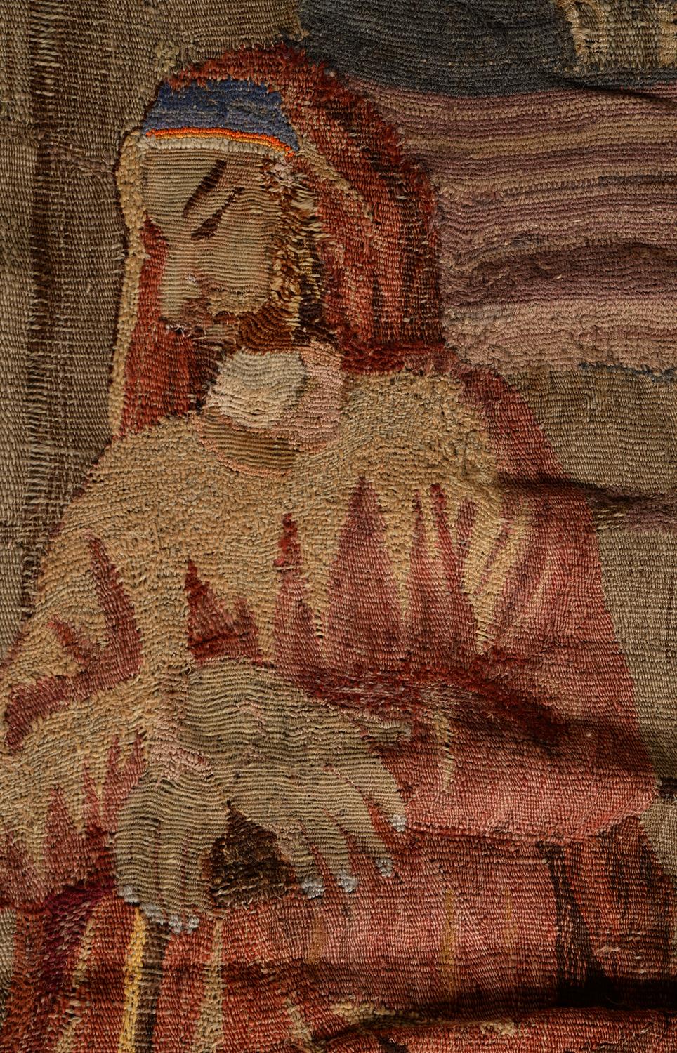 A French or Flemish figural tapestry fragment with an allegory of Winter - Image 3 of 3