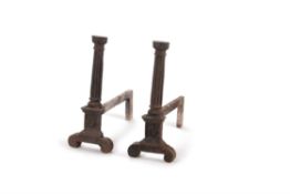 A pair of rare Jacobean iron columnar andirons