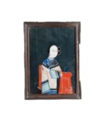 A Chinese reverse glass picture of a maiden in a coloured robe
