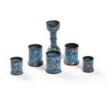 Six various turquoise-ground cloisonné vases