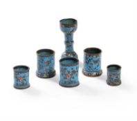 Six various turquoise-ground cloisonné vases