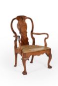 A George II walnut open armchair