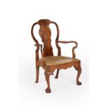 A George II walnut open armchair