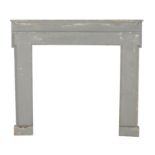 A grey painted wood fire surround