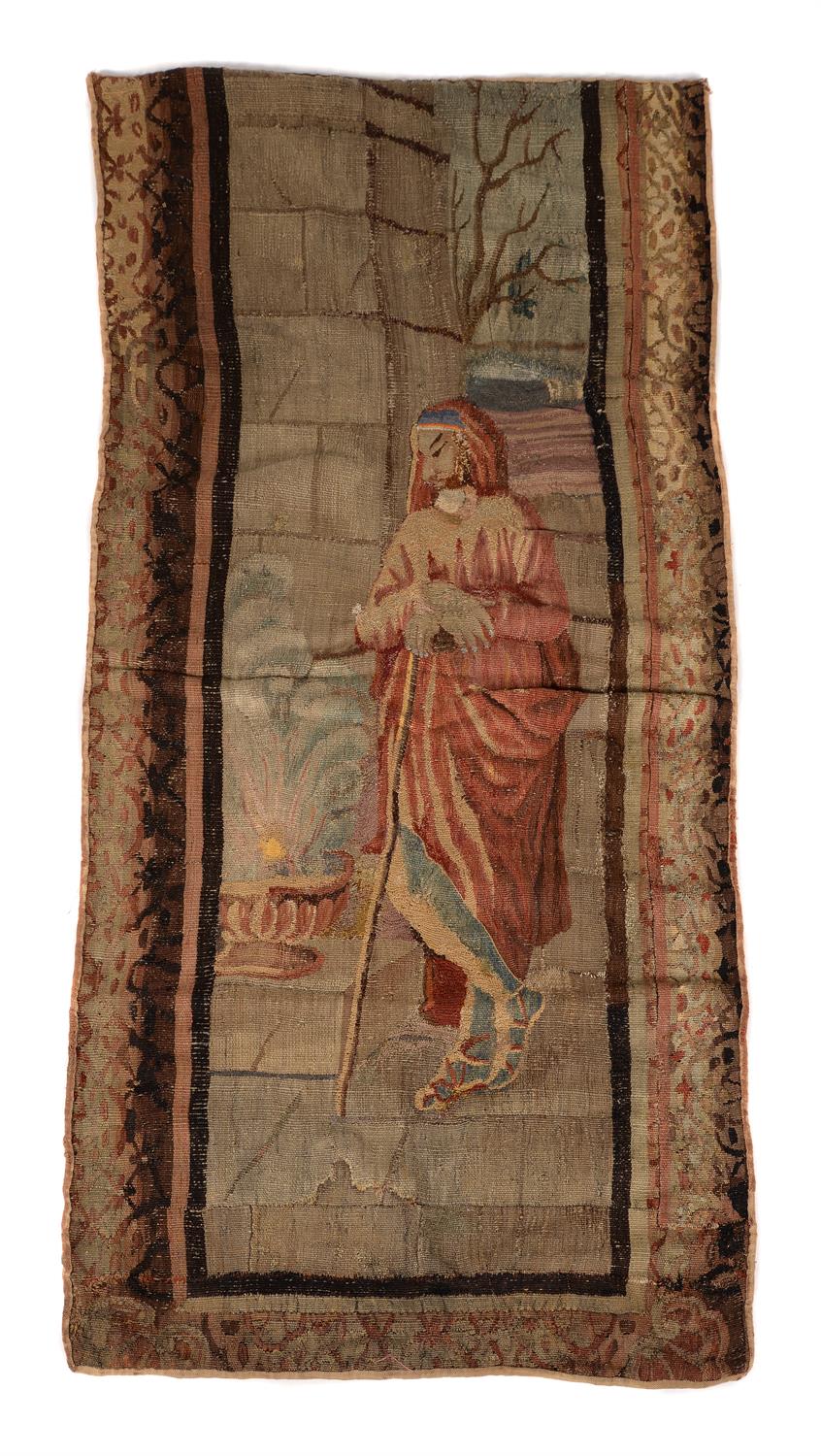 A French or Flemish figural tapestry fragment with an allegory of Winter
