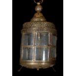 A Dutch sheet brass and glazed hall lantern