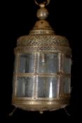 A Dutch sheet brass and glazed hall lantern