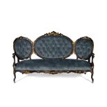 A Victorian black lacquer and gilt chinoiserie decorated settee