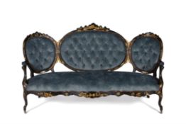 A Victorian black lacquer and gilt chinoiserie decorated settee