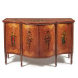 Y A Victorian satinwood, tulipwood and polychrome painted side cabinet