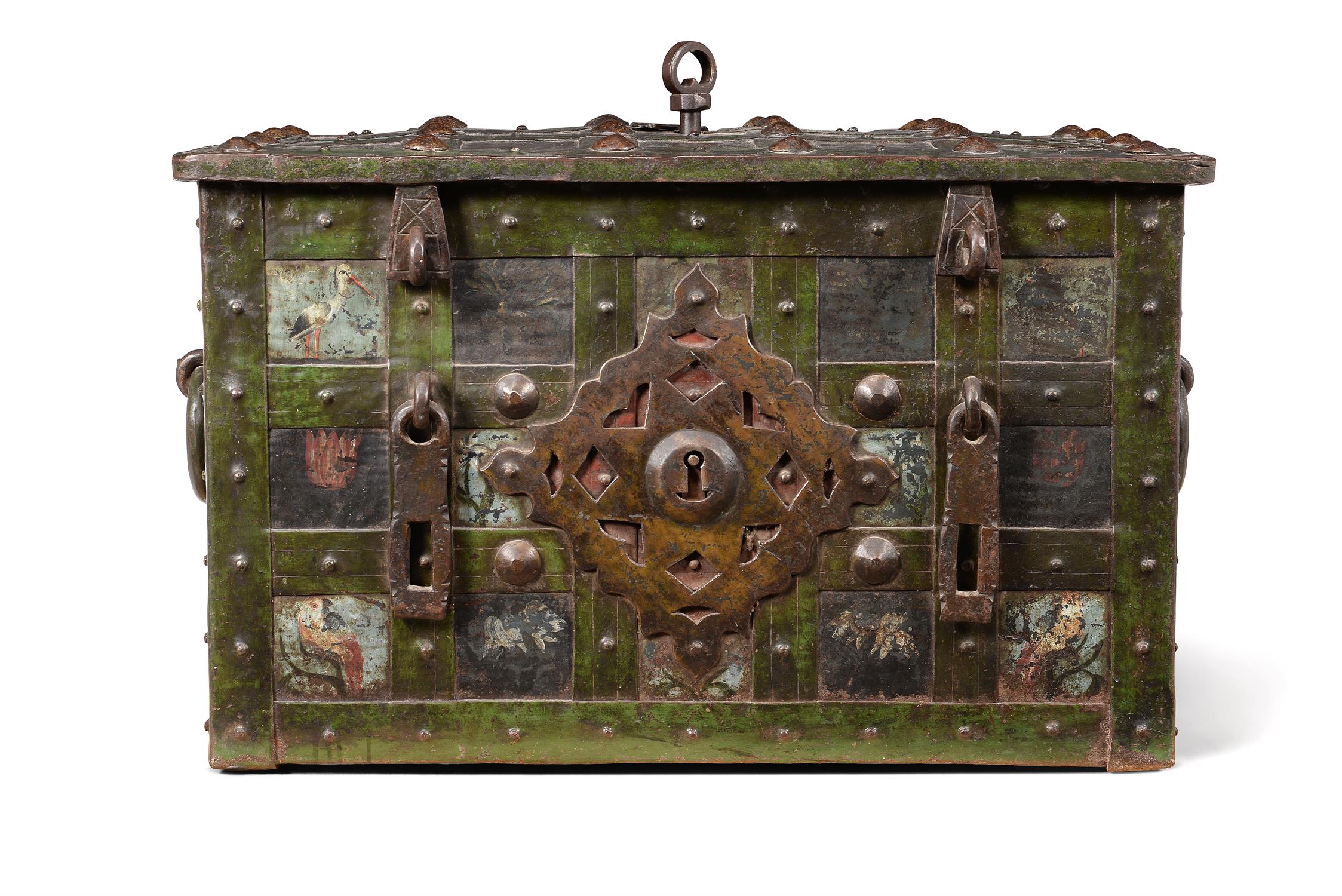 A rare painted iron Armada chest - Image 3 of 4