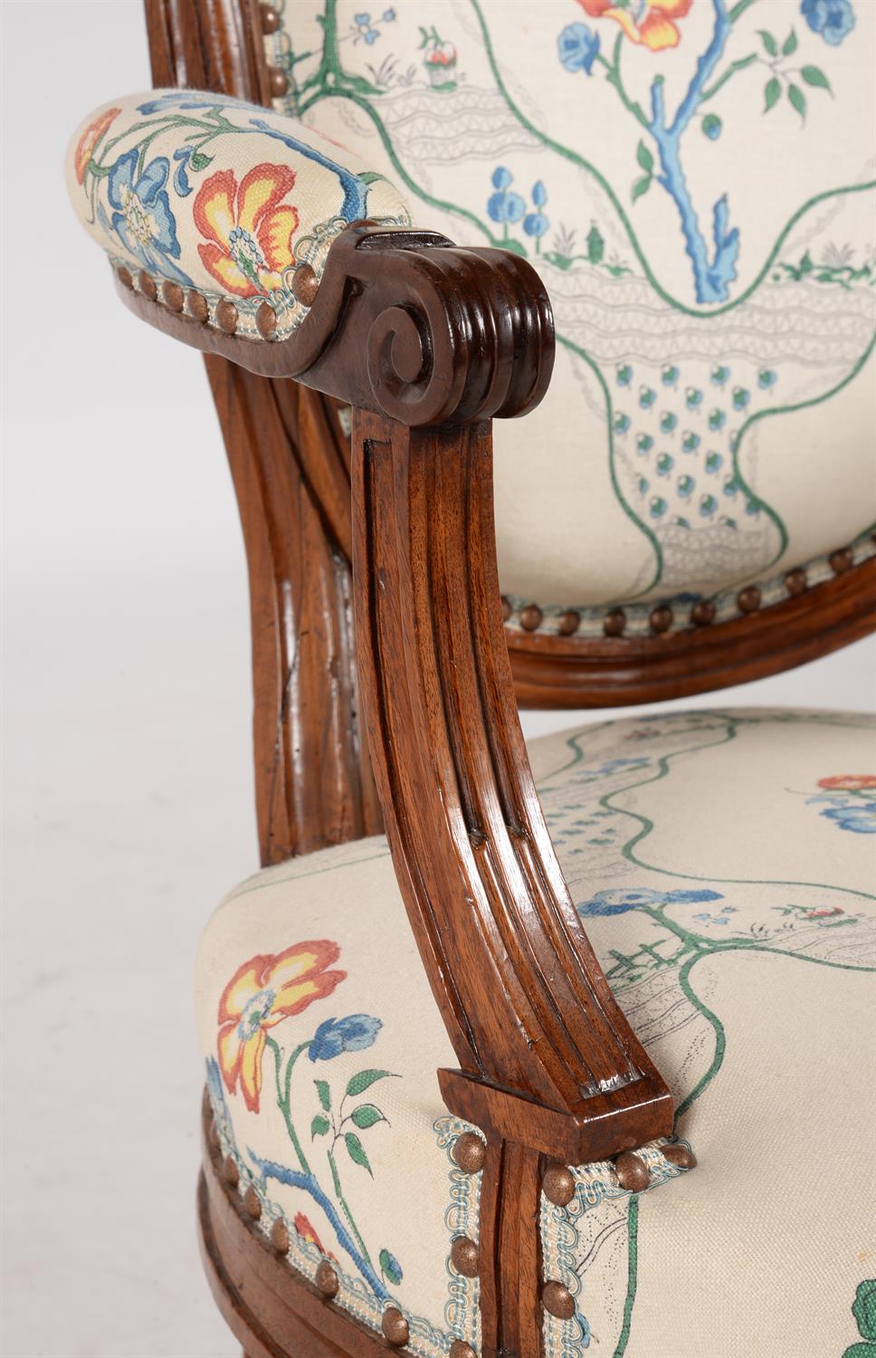 A set of eight Louis XV/Louis XVI transitional walnut and upholstered dining chairs - Image 7 of 8