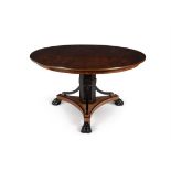 A mahogany, ebonised and brass inlaid centre table, probably Baltic