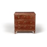 A Continental scarlet painted chest of drawers