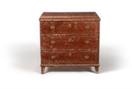 A Continental scarlet painted chest of drawers