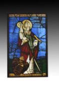 A Swiss figural stained glass panel with Saint Leodegar