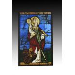 A Swiss figural stained glass panel with Saint Leodegar