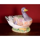 A Continental Faience duck tureen and cover, and a similar but more modern example