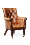 A George IV mahogany and leather upholstered armchair